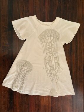 Floreat Cream Dress with Gold Embroidered Jellyfish Size 4